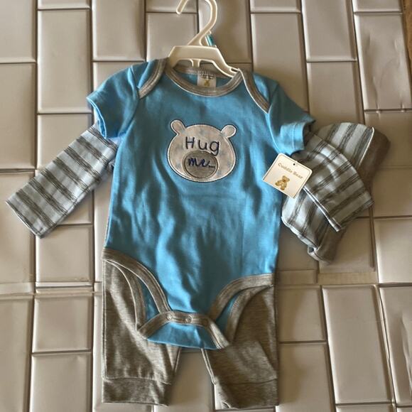 Boys Layette 6 mth LS, SS shirt, pants and hat cuddle bear HUG ME - Picture 2 of 6
